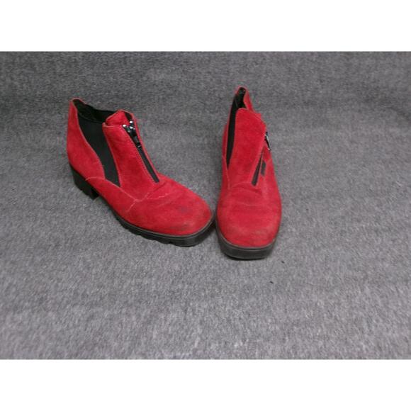 Barbo Ankle Boots Womens 6 M Red Black Zipper Block Heel Front Zipper Chic - Picture 1 of 9